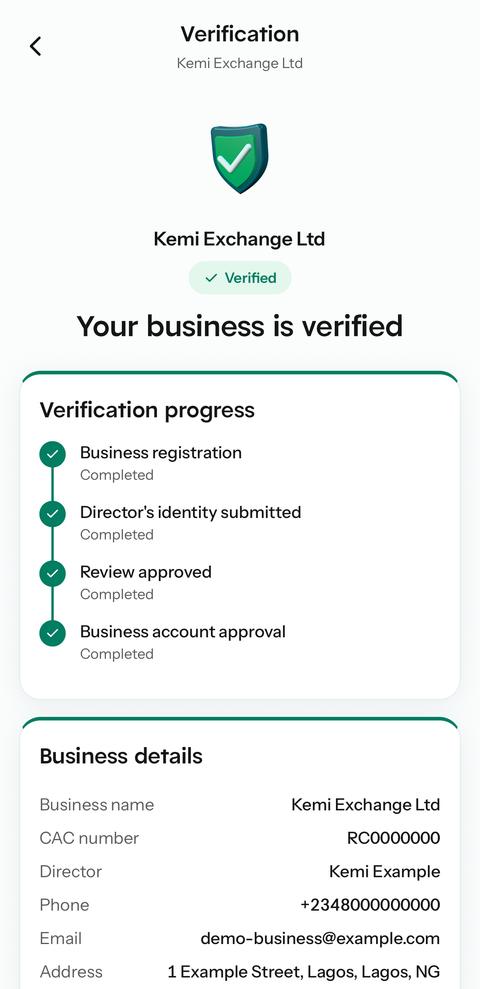 Business verification progress