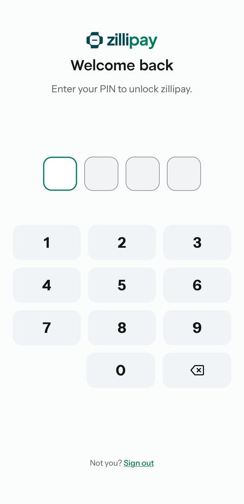 Welcome back lock screen with a PIN keypad
