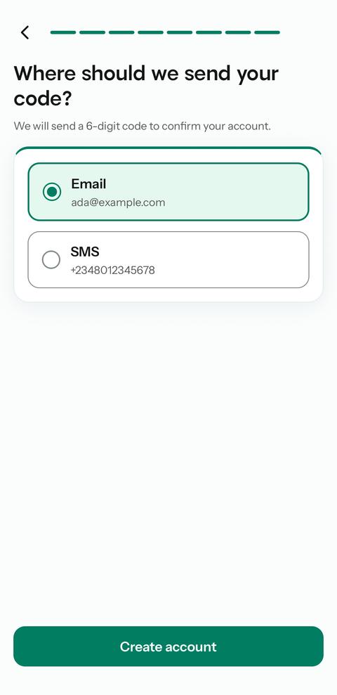 Where should we send your code screen with Email selected